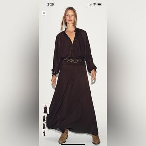 Zara Ruched Long Brown Maxi Dress